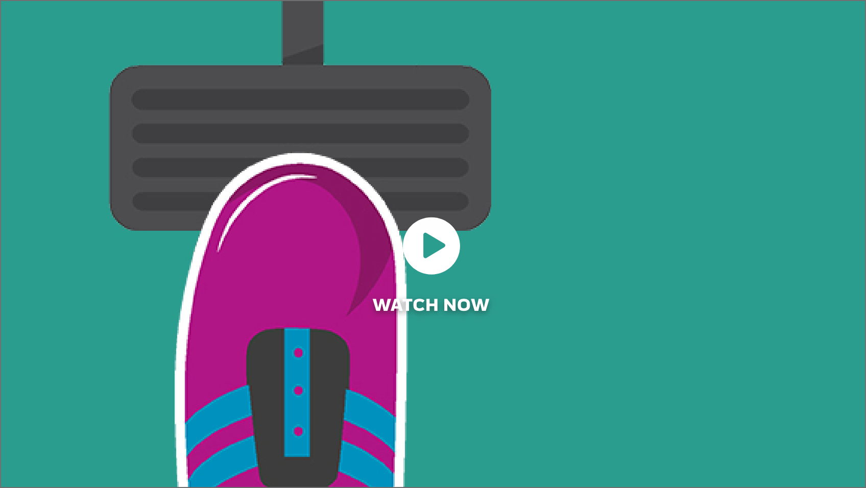 Thumbnail for the MOA video with the image of a foot pressing on a car’s brake pedal to represent the gas/brake MOA analogy and how NOURIANZ works to treat “off” time.
